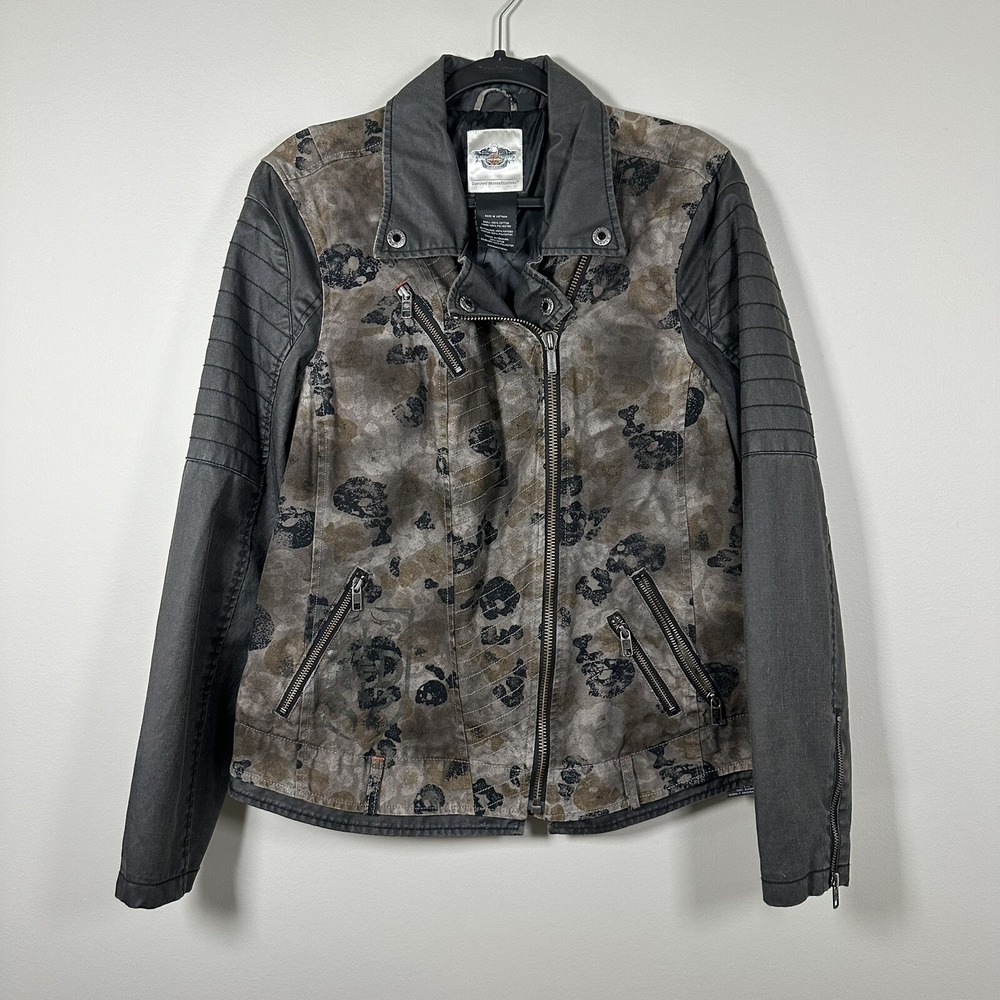 Harley-Davidson 1W 18/20 Moto Jacket Gray Skull Camo Long Sleeve Cotton Canvas